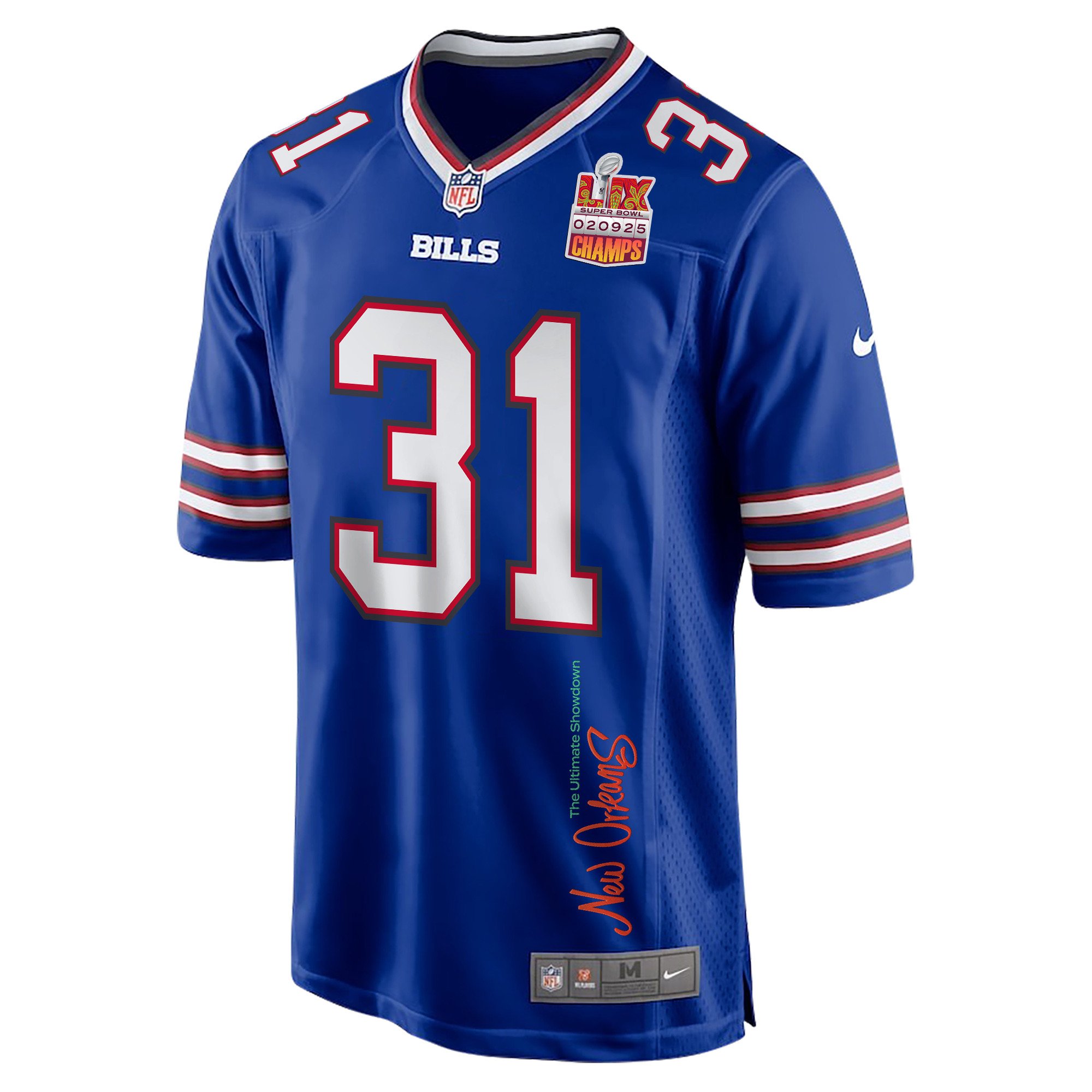 Rasul Douglas 31 Buffalo Bills Super Bowl LIX Champions Patch 'New Orleans - The Ultimate Showdown' EMBROIDERED Game Men Jersey - Royal JS6411 Saliibo - Image 3