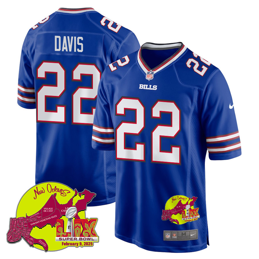 Ray Davis 22 Buffalo Bills Super Bowl LIX New Orleans Patch Game Men Jersey - Royal JS9035 Saliibo