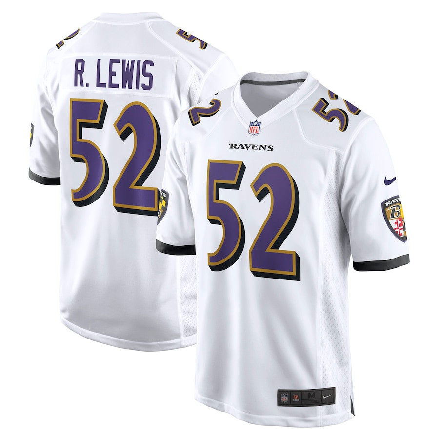 Ray Lewis 52 Baltimore Ravens Men Retired Game Jersey - White JS9690 Saliibo
