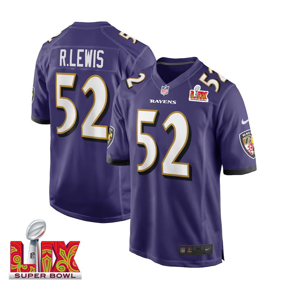 Ray Lewis #52 Baltimore Ravens Super Bowl LIX Jersey - Men's - Purple JS7345 Saliibo