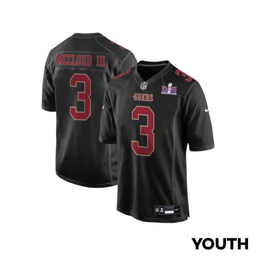 Ray-Ray McCloud III 3 San Francisco 49ers Super Bowl LVIII Patch Fashion Game YOUTH Jersey - Carbon Black JS3831 Saliibo