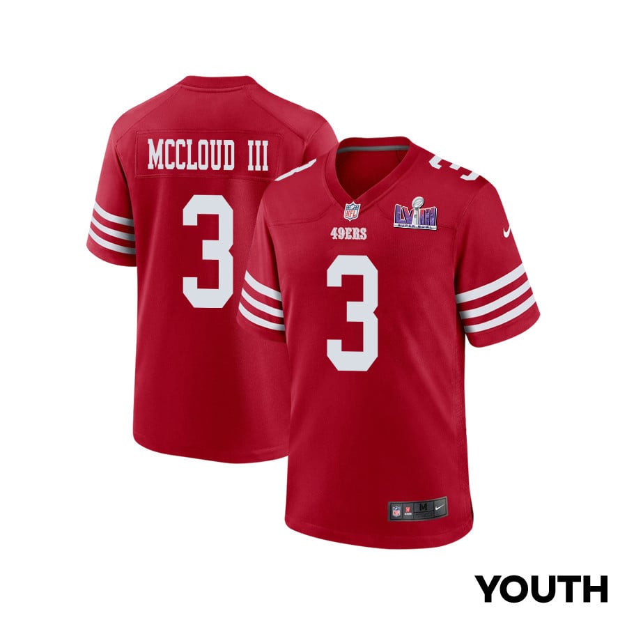 Ray-Ray McCloud III 3 San Francisco 49ers Super Bowl LVIII Patch Game YOUTH Jersey - Scarlet JS4606 Saliibo