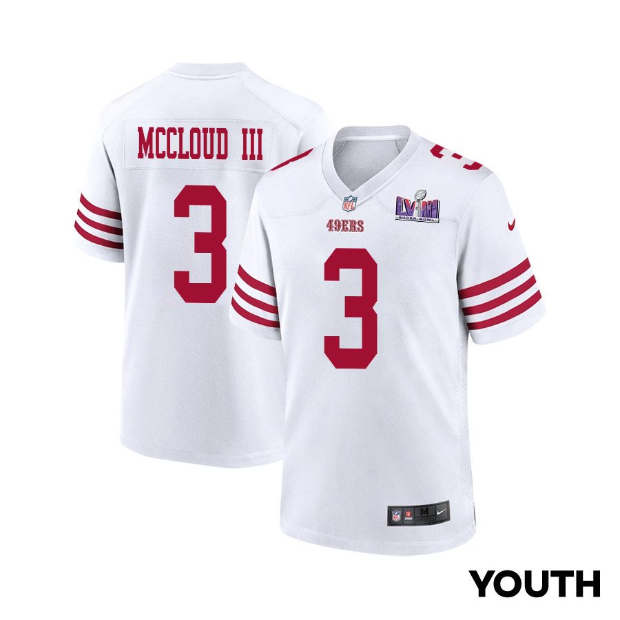Ray-Ray McCloud III 3 San Francisco 49ers Super Bowl LVIII Patch Game YOUTH Jersey - White JS5493 Saliibo