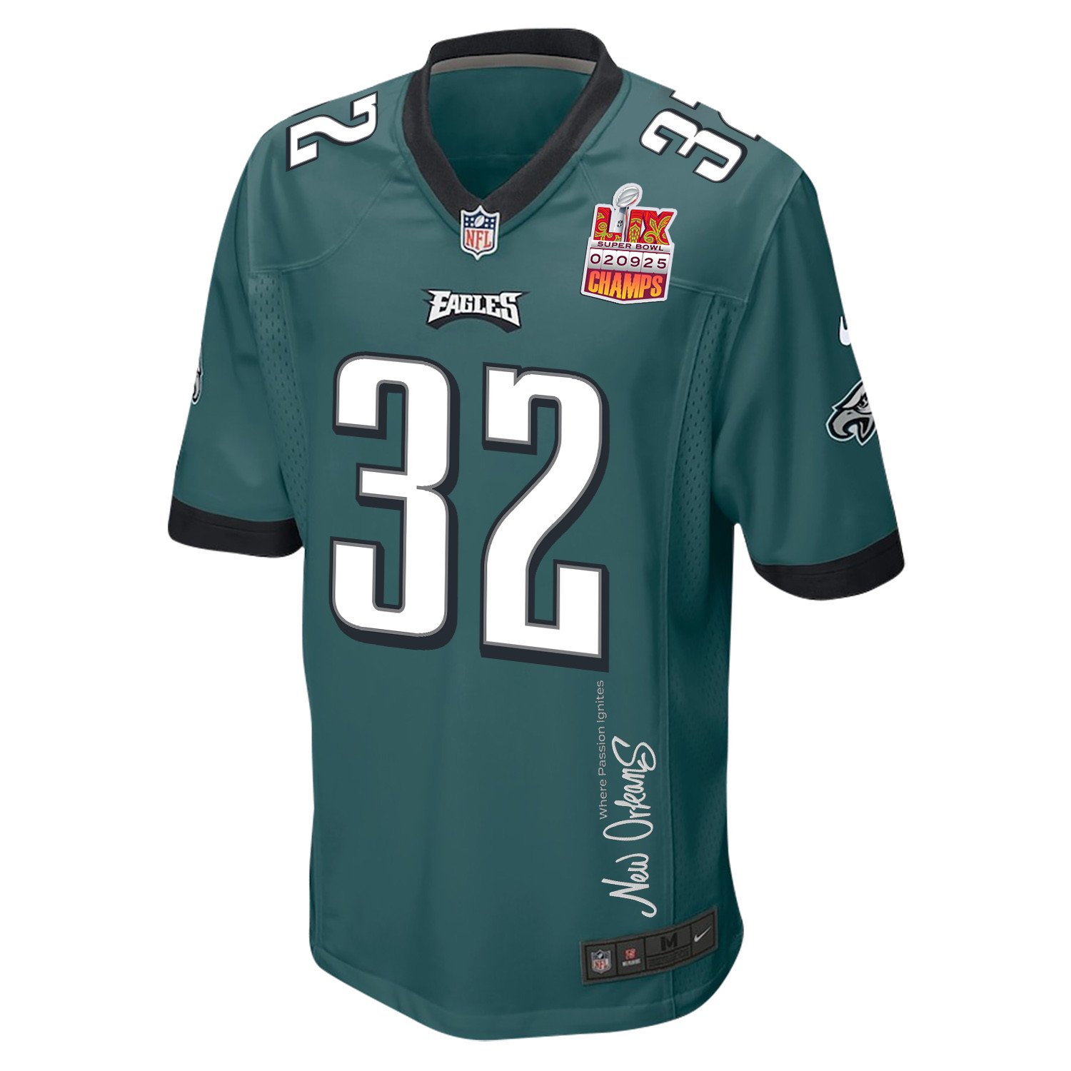 Reed Blankenship 32 Philadelphia Eagles Super Bowl LIX Champions Patch 'New Orleans - Where Passion Ignites' EMBROIDERED Game Men Jersey - Midnight Green JS4480 Saliibo - Image 3