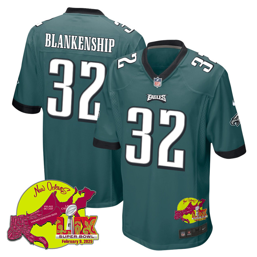 Reed Blankenship 32 Philadelphia Eagles Super Bowl LIX New Orleans Patch Game Men Jersey - Midnight Green JS2286 Saliibo