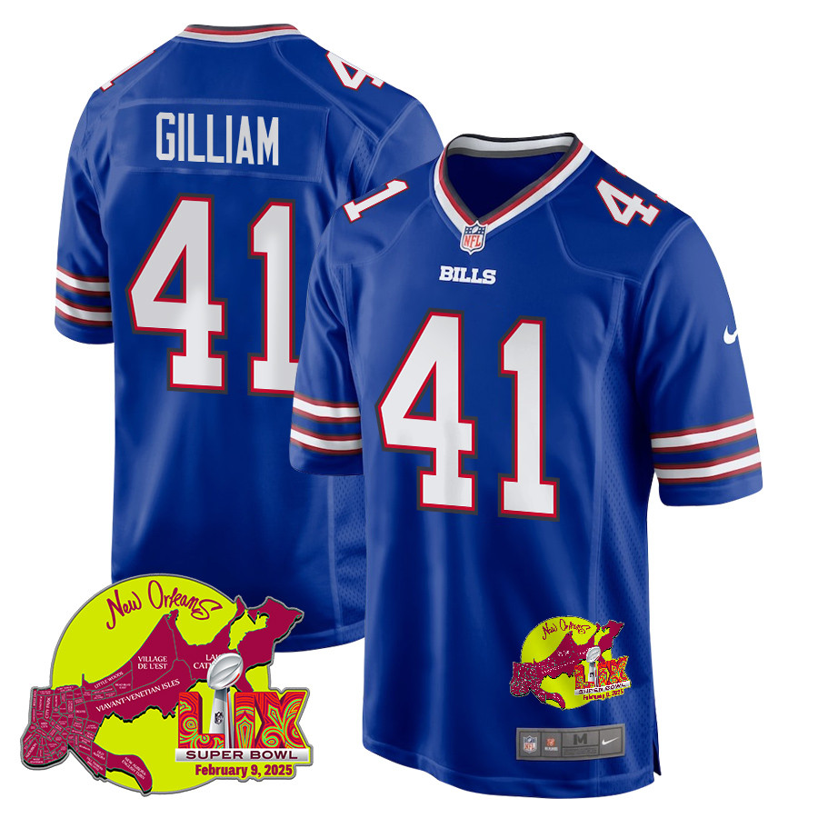 Reggie Gilliam 41 Buffalo Bills Super Bowl LIX New Orleans Patch Game Men Jersey - Royal JS9819 Saliibo