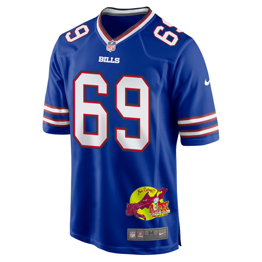 Reid Ferguson 69 Buffalo Bills Super Bowl LIX New Orleans Patch Game Men Jersey - Royal JS3459 Saliibo - Image 3