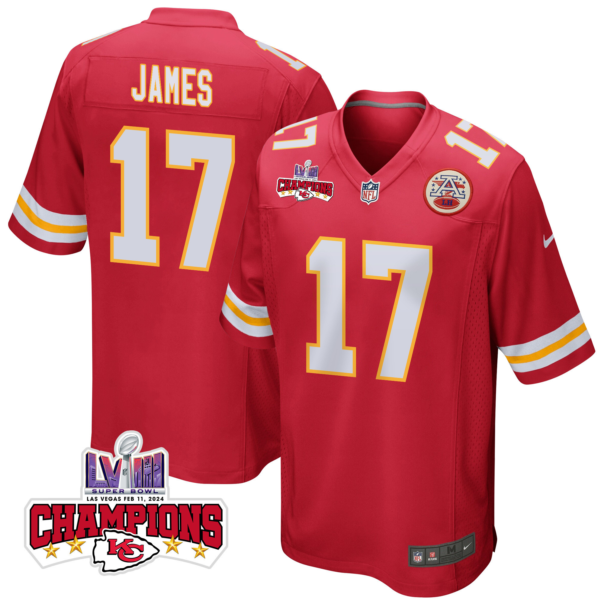 Richie James 17 Kansas City Chiefs Super Bowl LVIII Champions 4 Stars Patch Game Men Jersey - Red JS9977 Saliibo