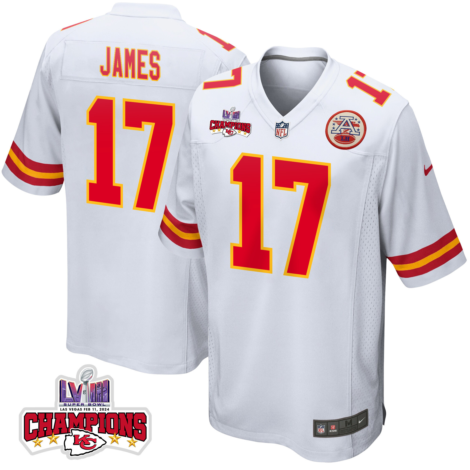 Richie James 17 Kansas City Chiefs Super Bowl LVIII Champions 4 Stars Patch Game Men Jersey - White JS6934 Saliibo