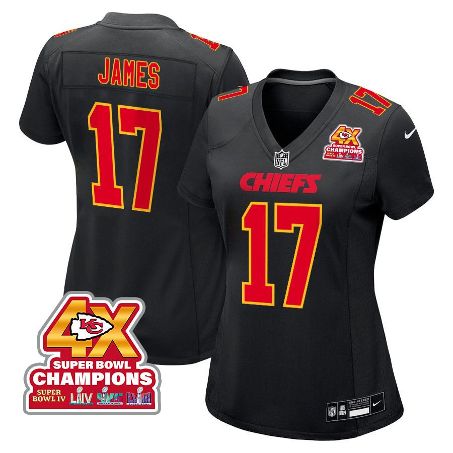 Richie James 17 Kansas City Chiefs Super Bowl LVIII Champions 4X Fashion Game Women Jersey - Carbon Black JS7559 Saliibo