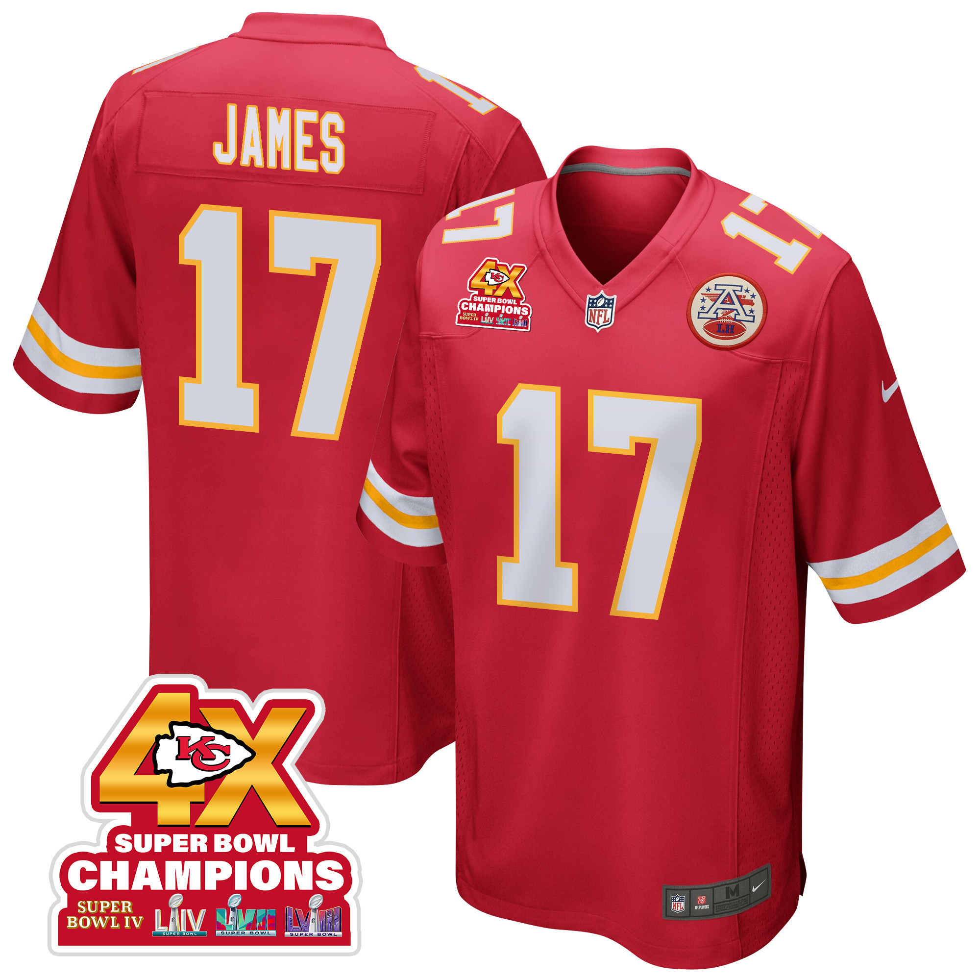 Richie James 17 Kansas City Chiefs Super Bowl LVIII Champions 4X Game Men Jersey - Red JS3889 Saliibo