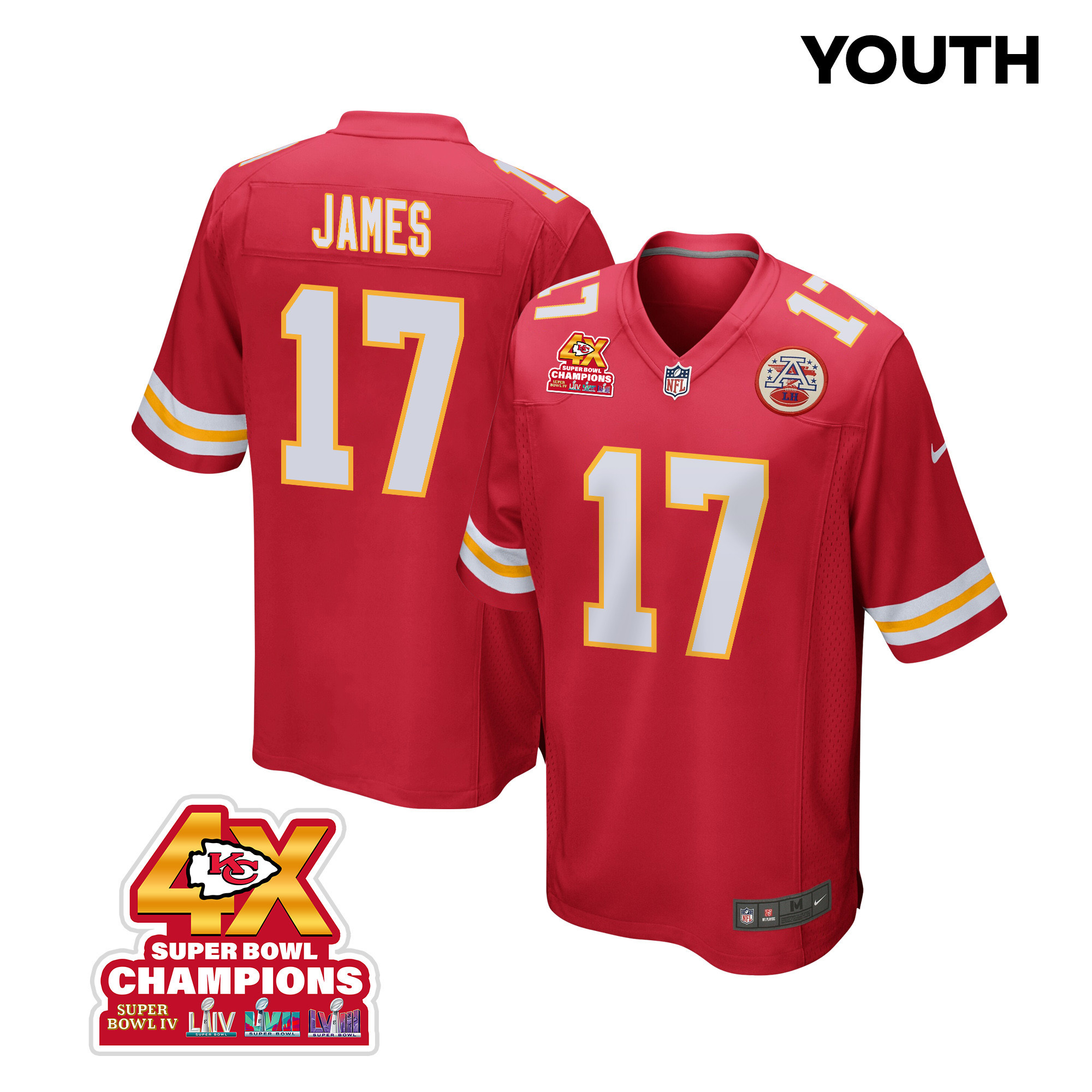 Richie James 17 Kansas City Chiefs Super Bowl LVIII Champions 4X Game YOUTH Jersey - Red JS6436 Saliibo