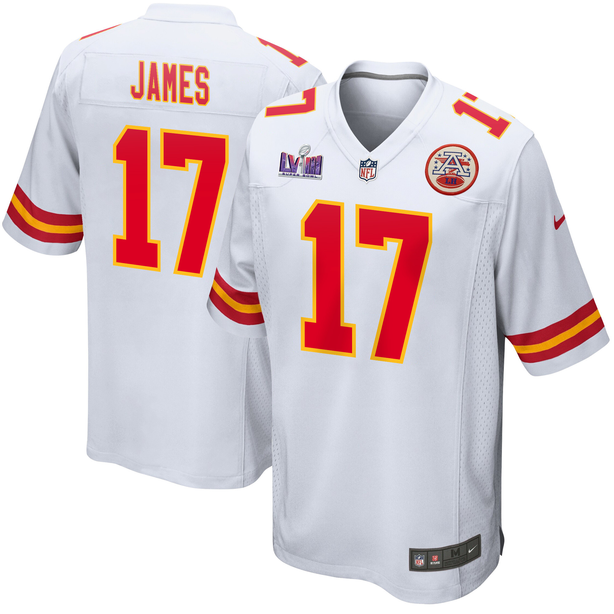 Richie James 17 Kansas City Chiefs Super Bowl LVIII Patch Game Men Jersey - White JS4121 Saliibo