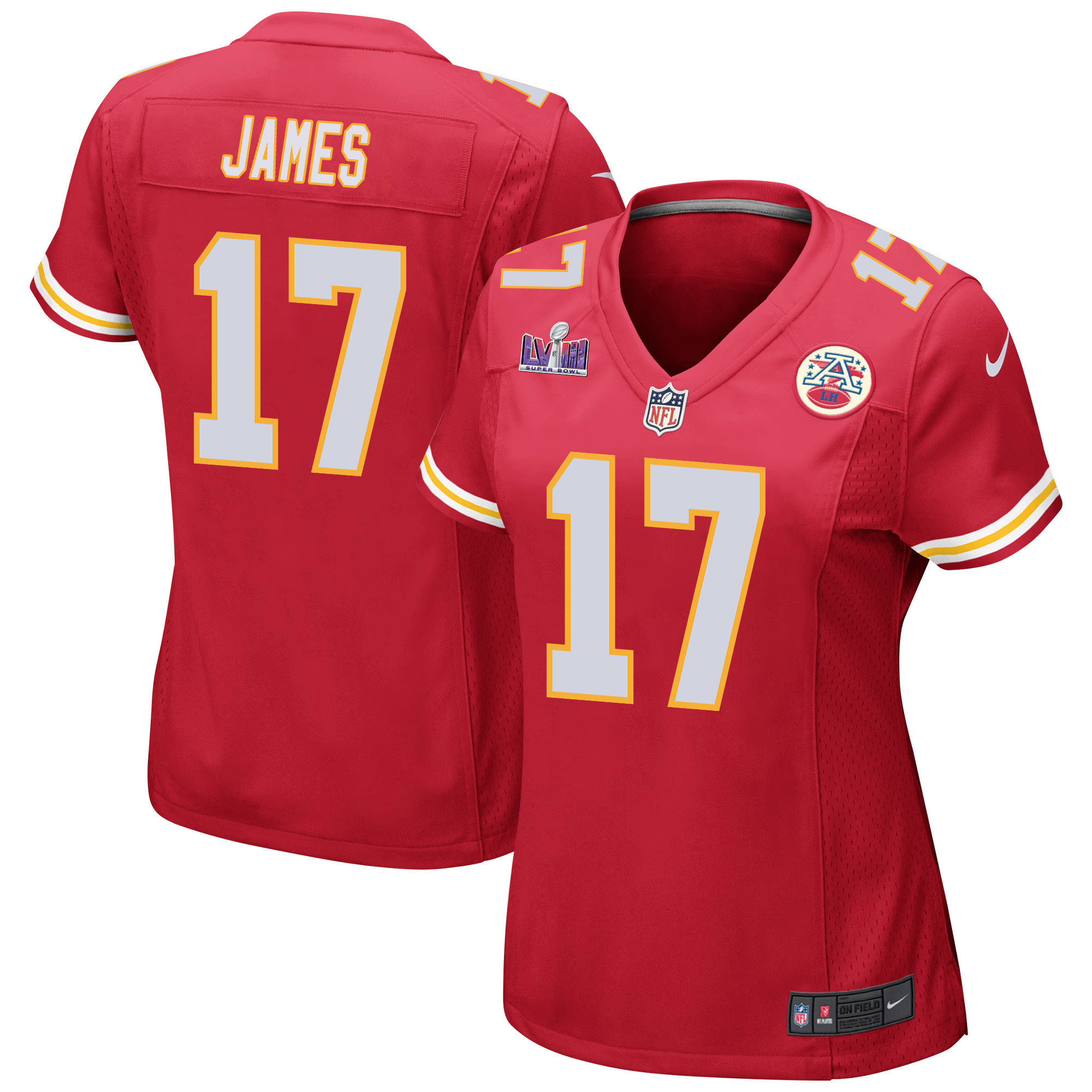 Richie James 17 Kansas City Chiefs Super Bowl LVIII Patch Game Women Jersey - Red JS1743 Saliibo