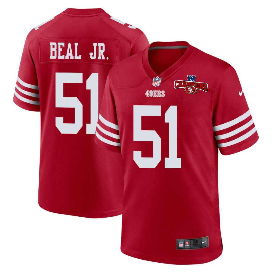 Robert Beal Jr. 51 San Francisco 49ers NFC Champions Patch Game Men Jersey - Scarlet JS1442 Saliibo