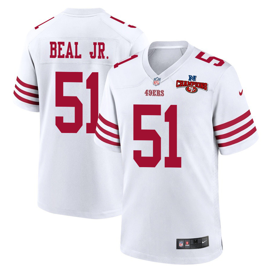 Robert Beal Jr. 51 San Francisco 49ers NFC Champions Patch Game Men Jersey - White JS6216 Saliibo