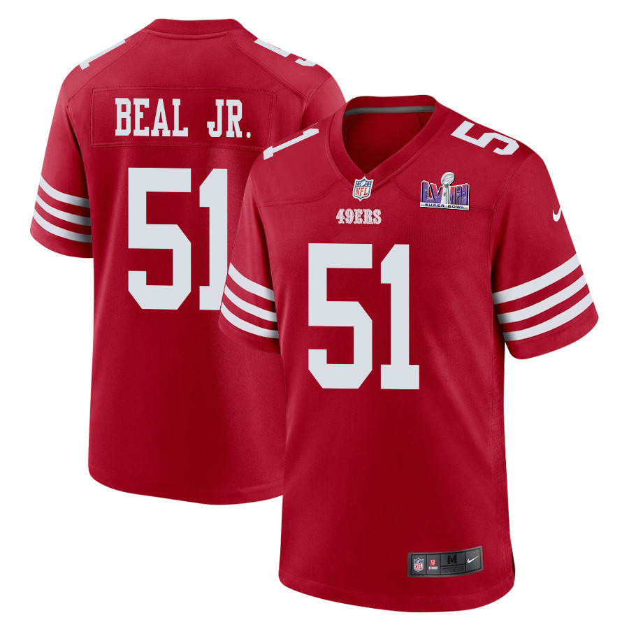 Robert Beal Jr. 51 San Francisco 49ers Super Bowl LVIII Patch Game Men Jersey - Scarlet JS7282 Saliibo