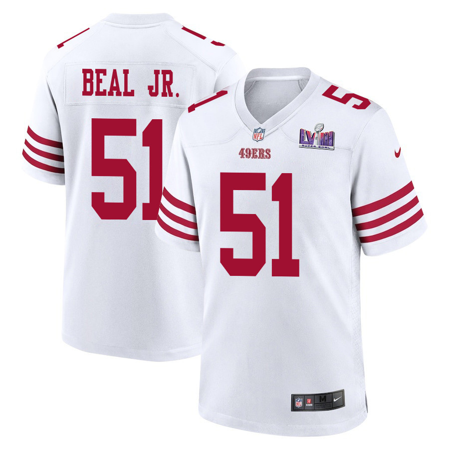 Robert Beal Jr. 51 San Francisco 49ers Super Bowl LVIII Patch Game Men Jersey - White JS4780 Saliibo