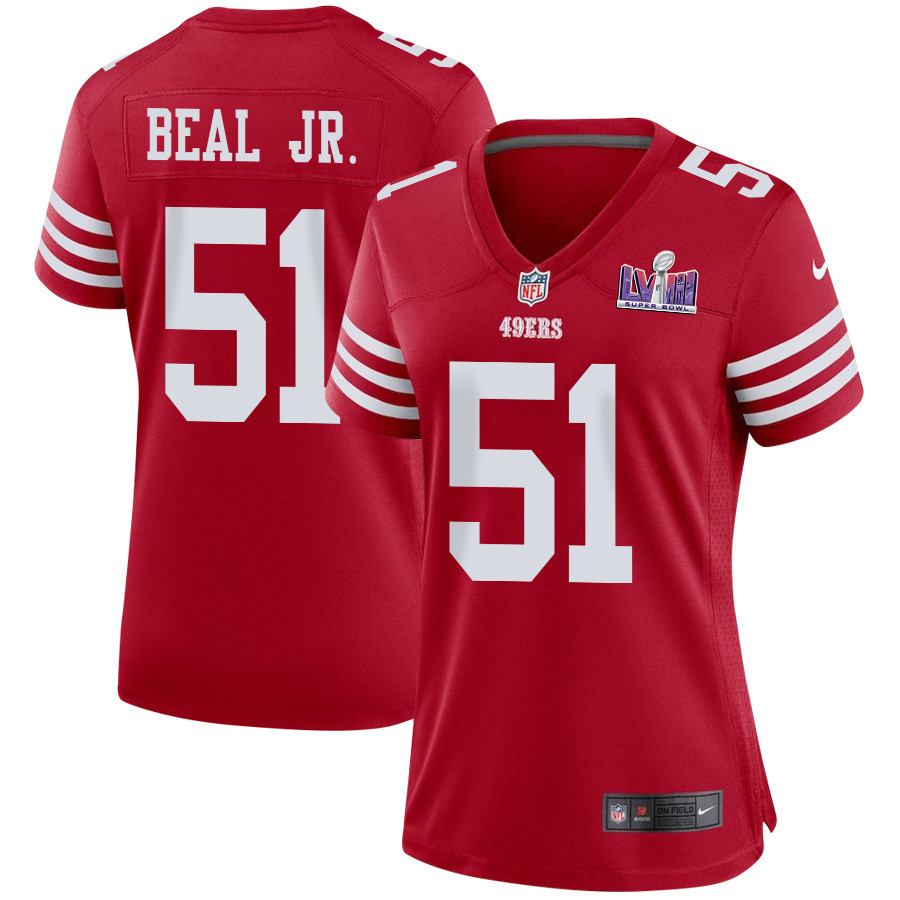 Robert Beal Jr. 51 San Francisco 49ers Super Bowl LVIII Patch Game Women Jersey - Scarlet JS8722 Saliibo