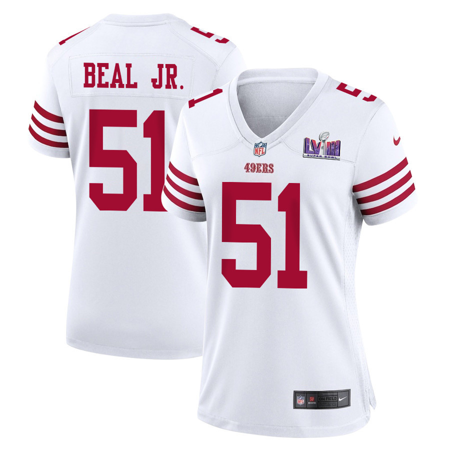 Robert Beal Jr. 51 San Francisco 49ers Super Bowl LVIII Patch Game Women Jersey - White JS7503 Saliibo