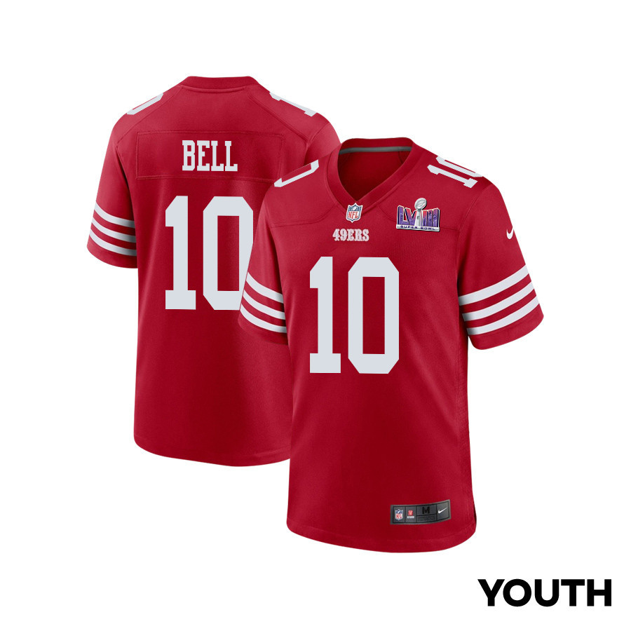 Ronnie Bell 10 San Francisco 49ers Super Bowl LVIII Patch Game YOUTH Jersey - Scarlet JS9812 Saliibo