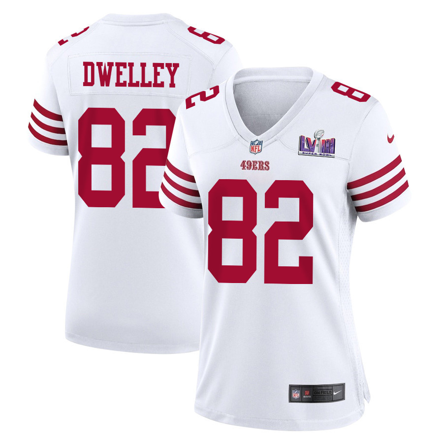 Ross Dwelley 82 San Francisco 49ers Super Bowl LVIII Patch Game Women Jersey - White JS1378 Saliibo