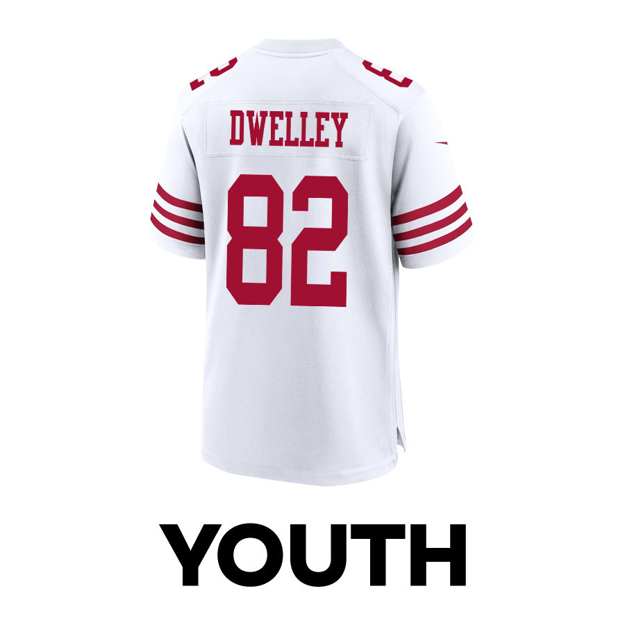 Ross Dwelley 82 San Francisco 49ers Super Bowl LVIII Patch Game YOUTH Jersey - White JS4214 Saliibo - Image 3