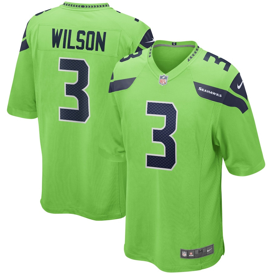 Russell Wilson 3 Seattle Seahawks Men Alternate Game Jersey - Neon Green JS5935 Saliibo