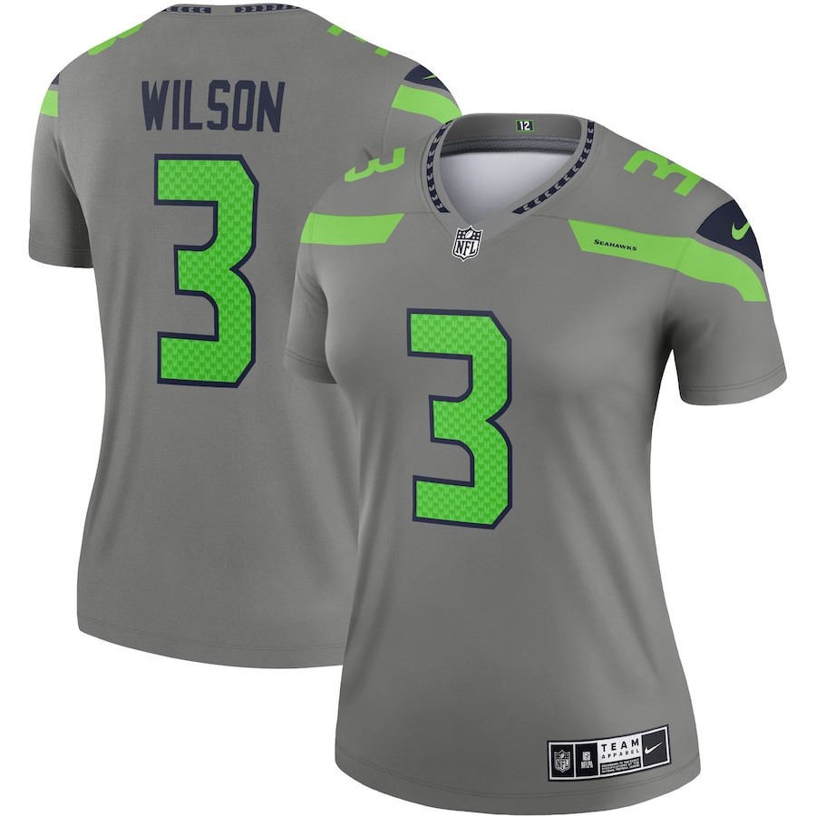 Russell Wilson 3 Seattle Seahawks Women Inverted Legend Jersey - Gray JS7363 Saliibo