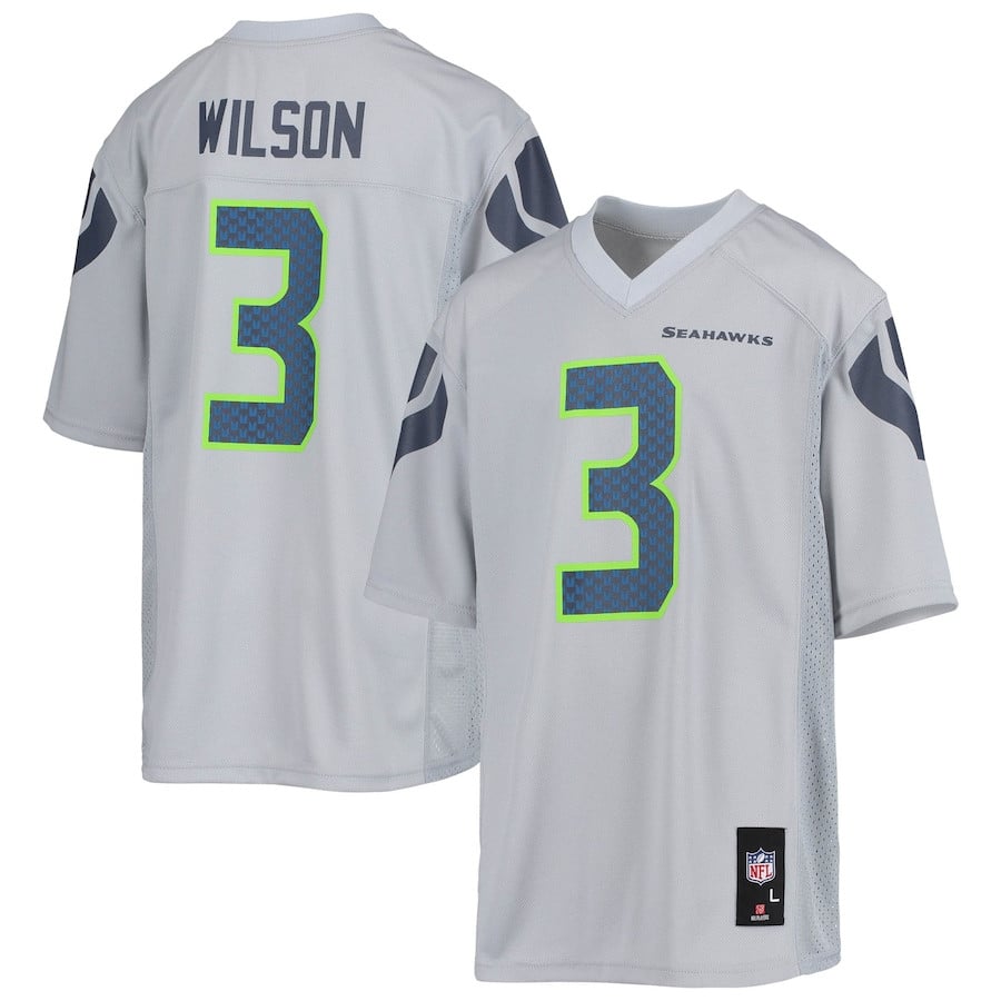 Russell Wilson 3 Seattle Seahawks YOUTH Jersey - Gray JS4755 Saliibo
