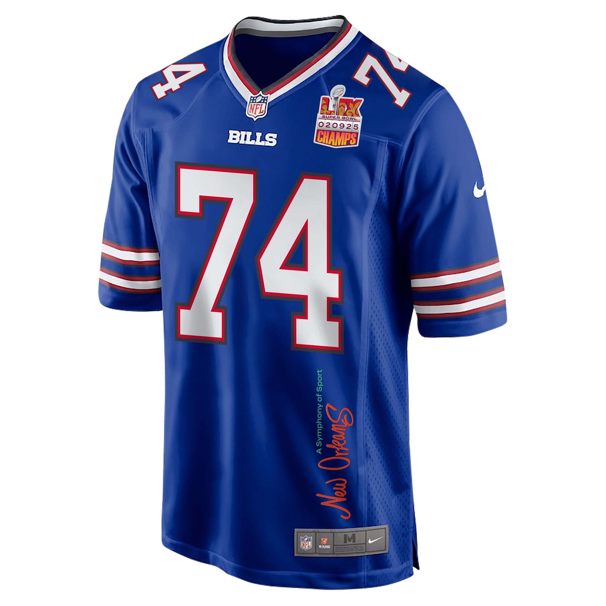 Ryan Van Demark 74 Buffalo Bills Super Bowl LIX Champions Patch 'New Orleans - A Symphony of Sport' EMBROIDERED Game Men Jersey - Royal JS5152 Saliibo - Image 3
