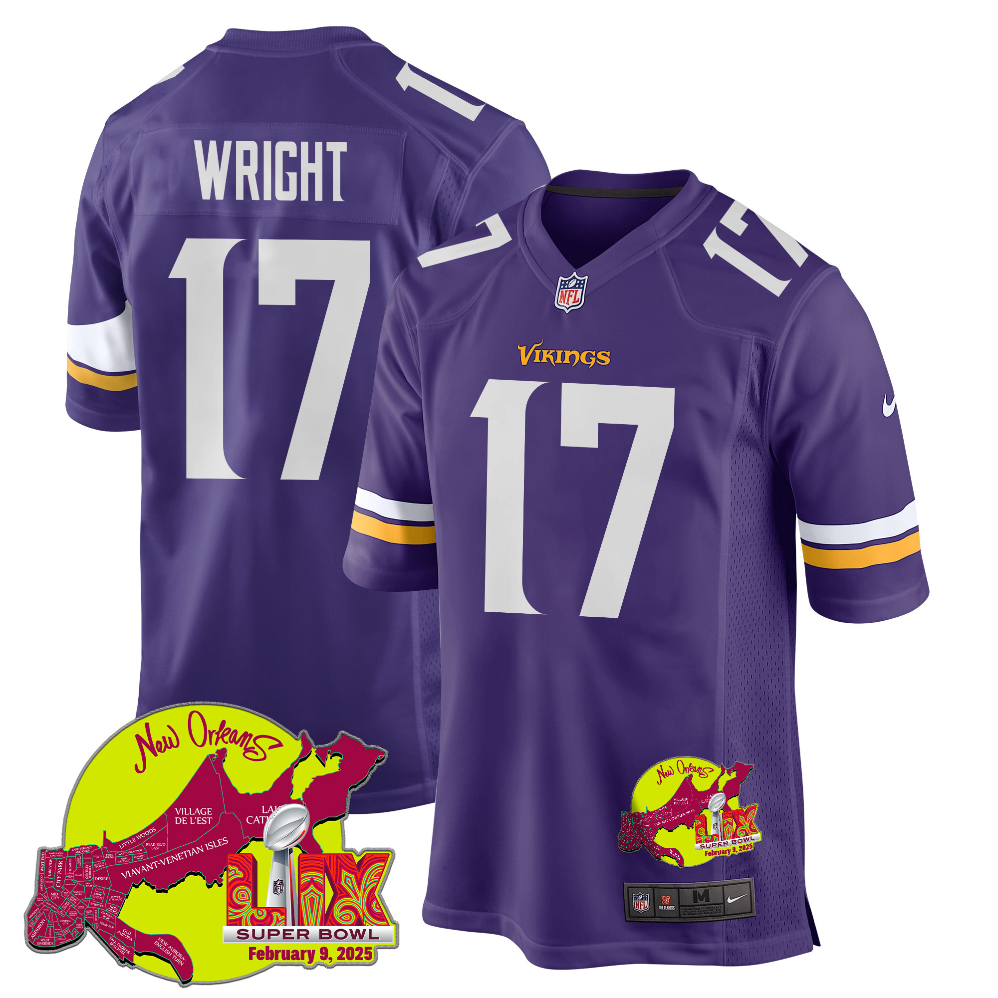 Ryan Wright 17 Minnesota Vikings Super Bowl LIX New Orleans Patch Game Men Jersey - Purple JS3671 Saliibo