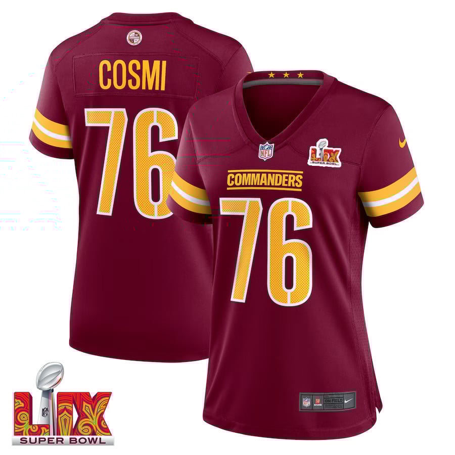 Sam Cosmi #76 Washington Commanders Super Bowl LIX Women's Jersey - Burgundy JS3444 Saliibo
