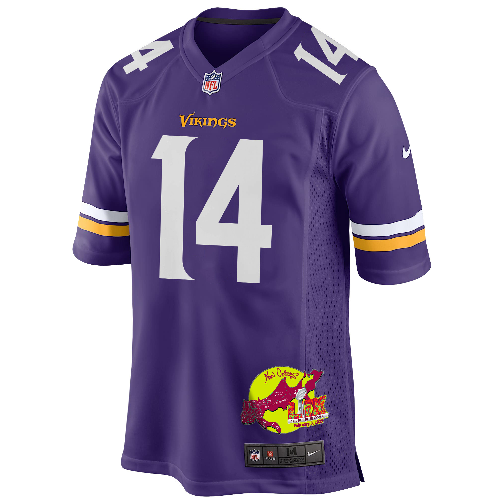 Sam Darnold 14 Minnesota Vikings Super Bowl LIX New Orleans Patch Game Men Jersey - Purple JS6445 Saliibo - Image 3