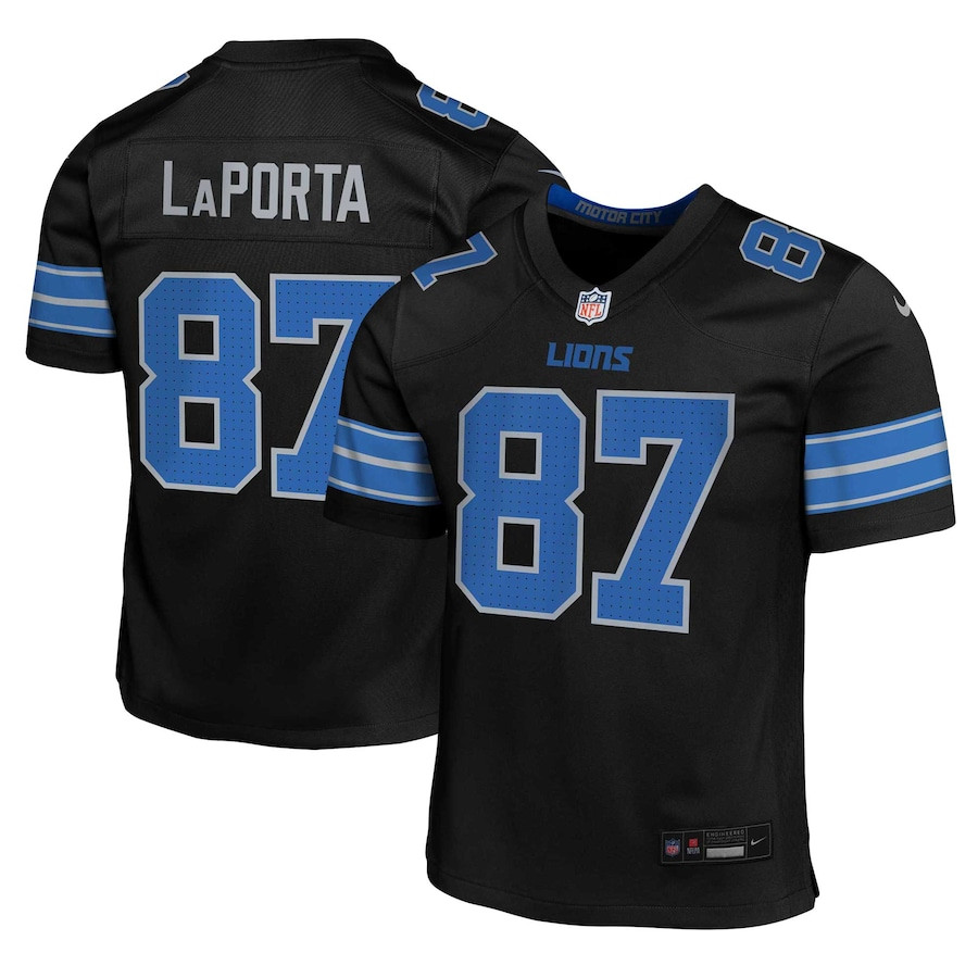 Sam LaPorta 87 Detroit Lions Alternate Player Game YOUTH Jersey - Black JS4308 Saliibo