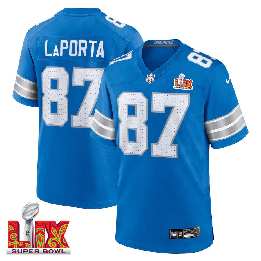 Sam LaPorta #87 Detroit Lions Super Bowl LIX Jersey - Men's - Blue JS2379 Saliibo