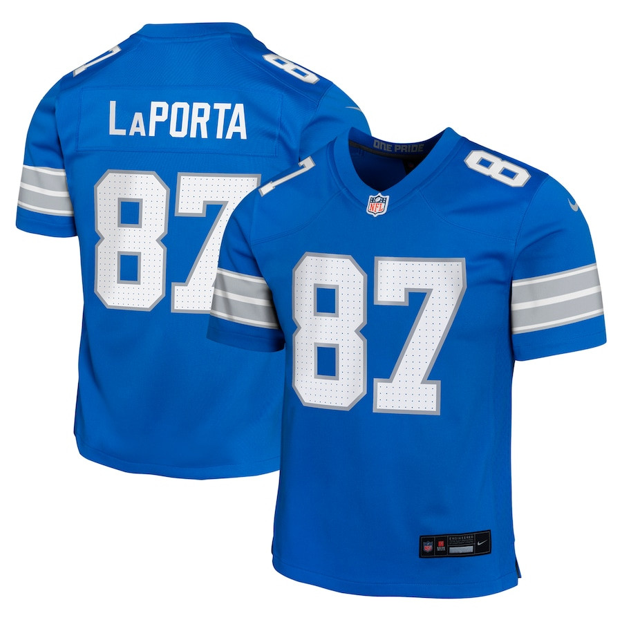 Sam LaPorta 87 Detroit Lions Team Player Game YOUTH Jersey - Blue JS9982 Saliibo