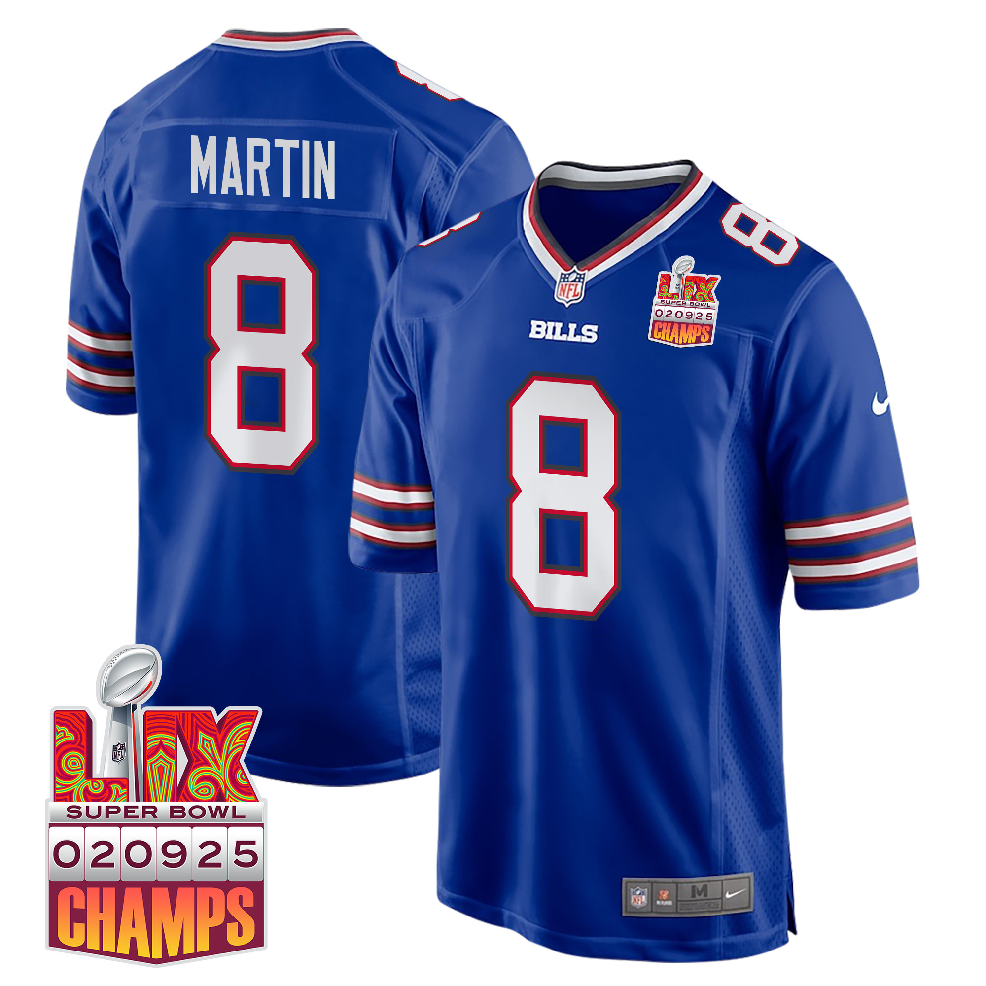Sam Martin 8 Buffalo Bills Super Bowl LIX Champions Patch Game Men Jersey - Royal JS6781 Saliibo