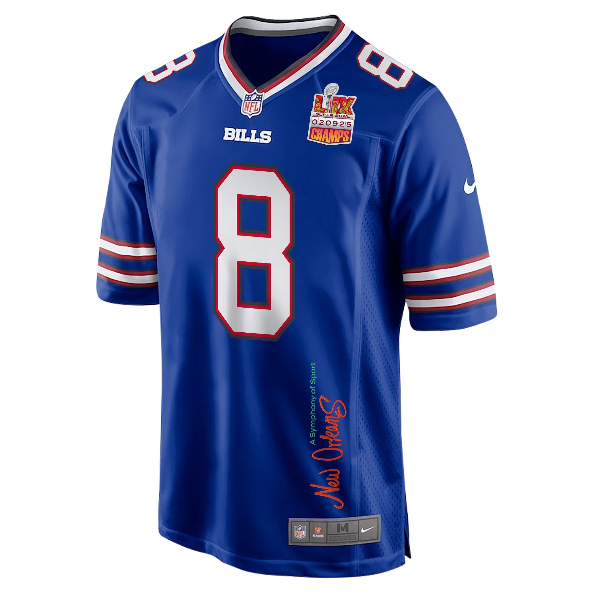 Sam Martin 8 Buffalo Bills Super Bowl LIX Champions Patch 'New Orleans - A Symphony of Sport' EMBROIDERED Game Men Jersey - Royal JS9272 Saliibo - Image 3