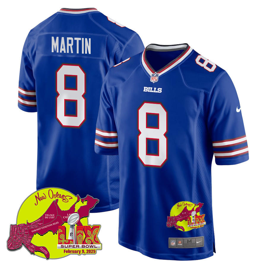 Sam Martin 8 Buffalo Bills Super Bowl LIX New Orleans Patch Game Men Jersey - Royal JS7461 Saliibo