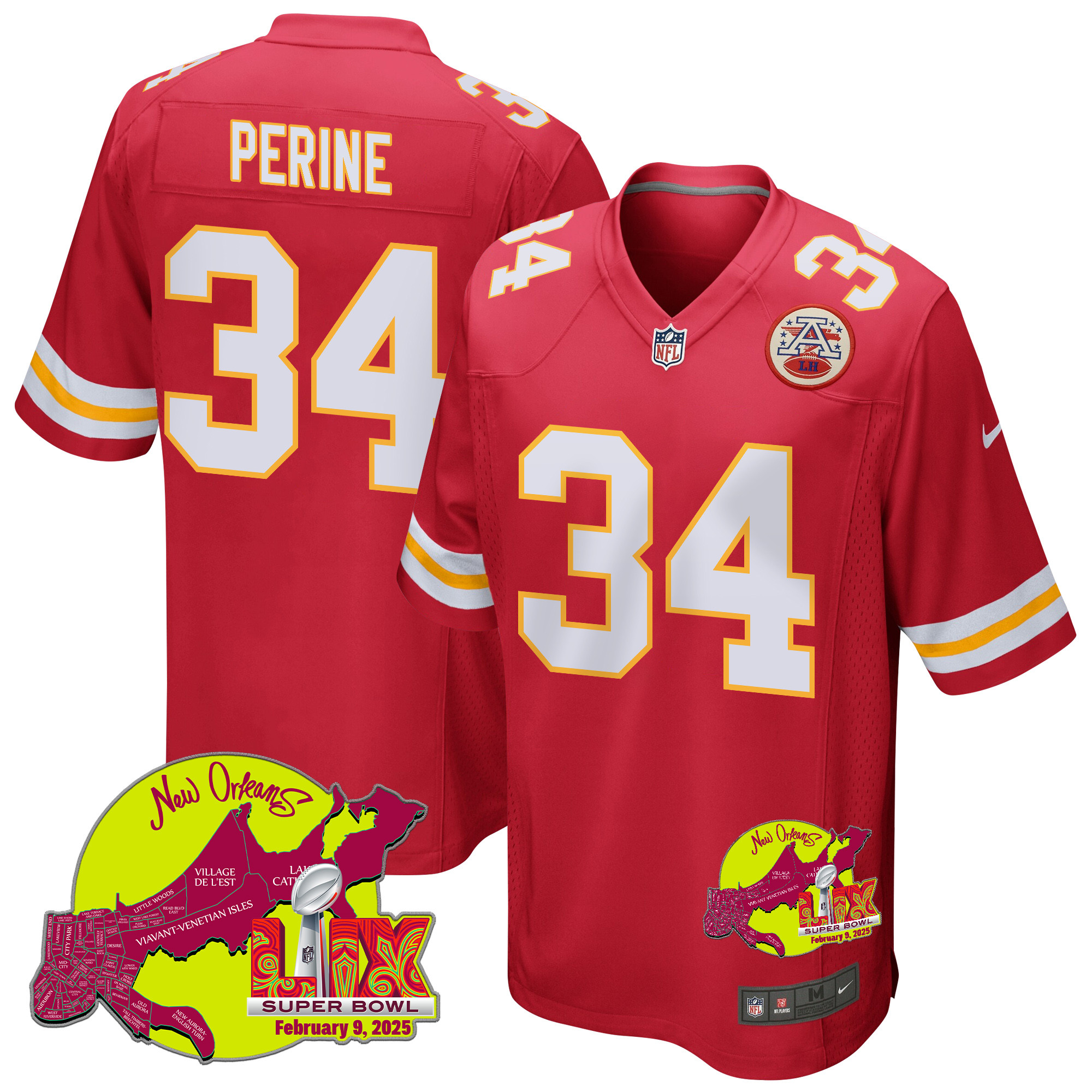 Samaje Perine 34 Kansas City Chiefs Super Bowl LIX New Orleans Patch Game Men Jersey - Red JS5158 Saliibo