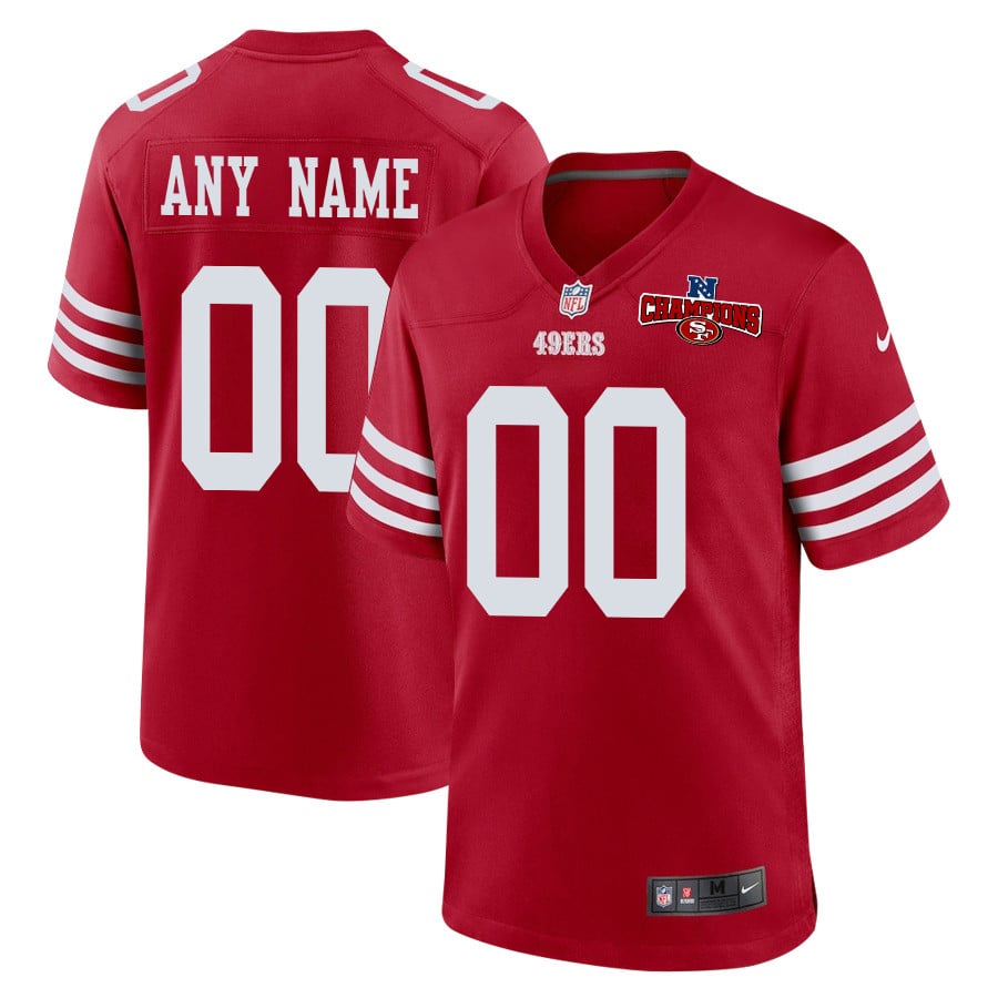 San Francisco 49ers NFC Champions Patch Game Men Custom Jersey - Scarlet JS5444 Saliibo