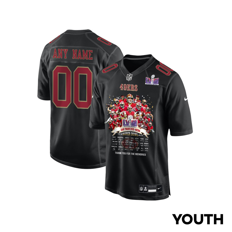 San Francisco 49ers Super Bowl LVIII Thanks For Memories Fashion Game Custom YOUTH Jersey - Carbon Black JS3049 Saliibo