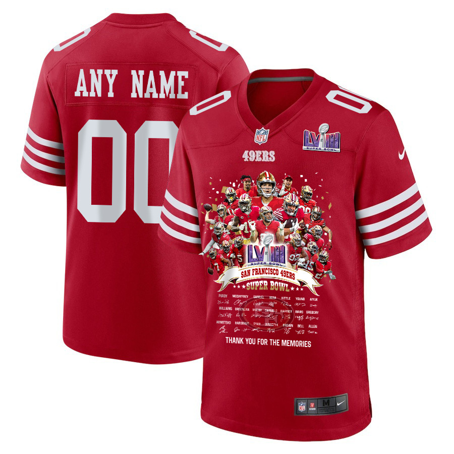 San Francisco 49ers Super Bowl LVIII Thanks For Memories Game Custom Men Jersey - Scarlet JS2452 Saliibo