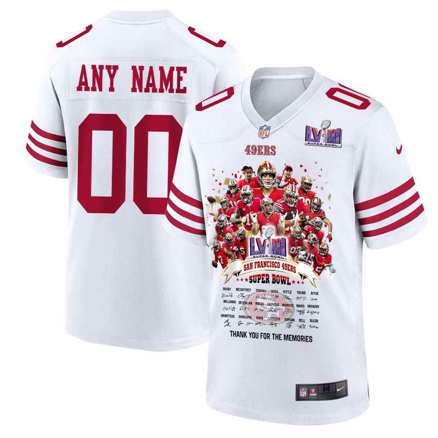 San Francisco 49ers Super Bowl LVIII Thanks For Memories Game Custom Men Jersey - White JS3188 Saliibo
