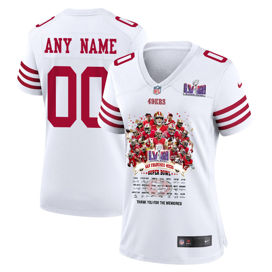 San Francisco 49ers Super Bowl LVIII Thanks For Memories Game Custom Women Jersey - White JS9387 Saliibo