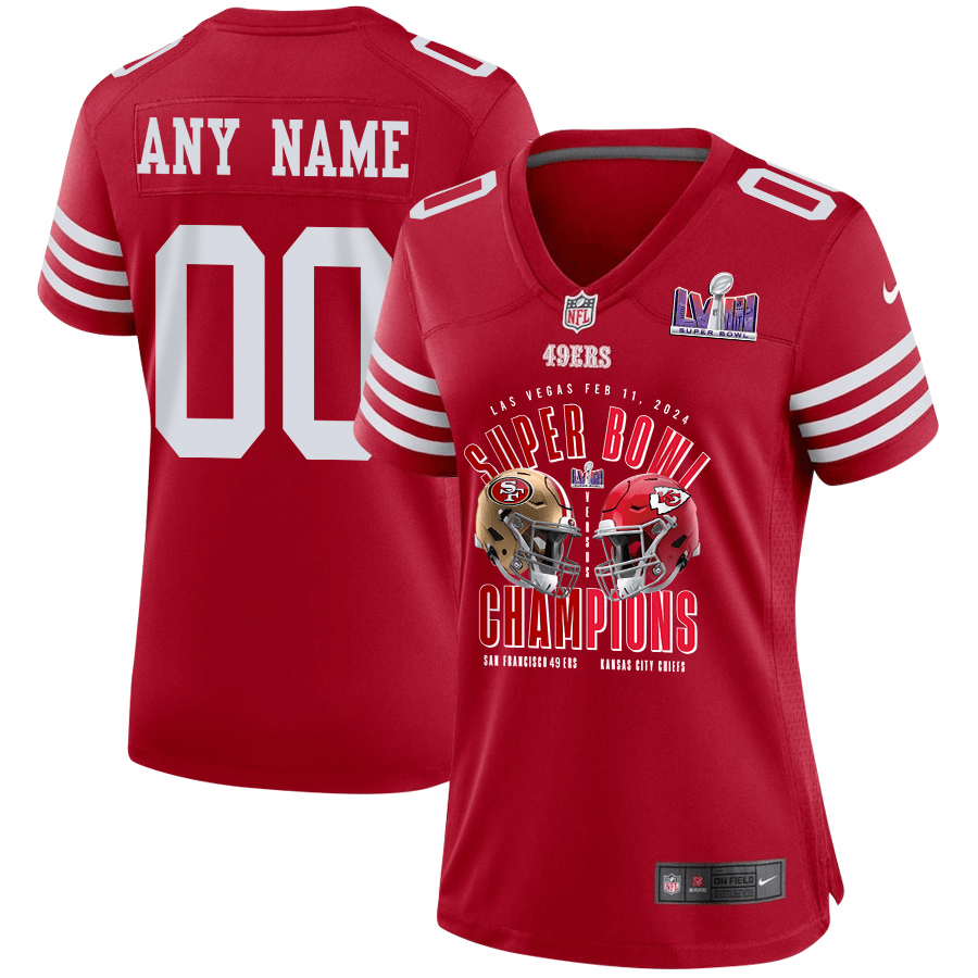 San Francisco 49ers vs. Kansas City Chiefs Super Bowl LVIII Matchup Game Custom Women Jersey - Scarlet JS8953 Saliibo