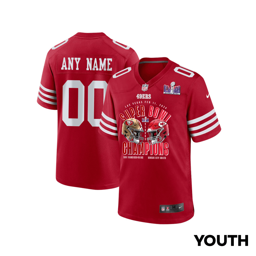 San Francisco 49ers vs. Kansas City Chiefs Super Bowl LVIII Matchup Game Custom YOUTH Jersey - Scarlet JS7647 Saliibo