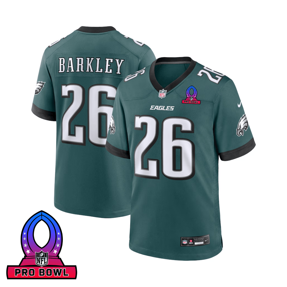 Saquon Barkley 26 Philadelphia Eagles 2025 Pro Bowl Patch Game Men Jersey - Midnight Green JS7829 Saliibo