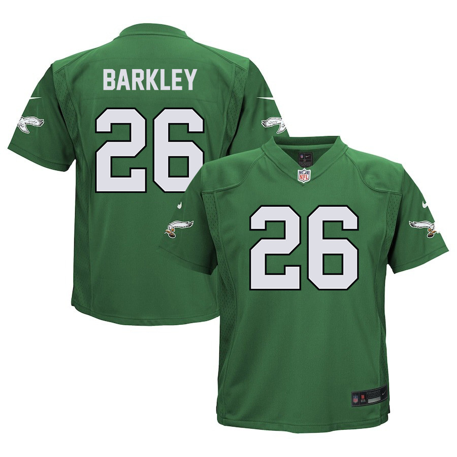 Saquon Barkley 26 Philadelphia Eagles Alternate Game YOUTH Jersey - Kelly Green JS3375 Saliibo